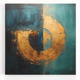 Abstract strokes wall art on a stretched canvas, showcasing vibrant colors of blue, pink, and gold. Perfect for modern home decor or office aesthetics, adding a touch of contemporary elegance. Ideal for art lovers and interior designers seeking unique decoration options.