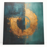 Abstract wall art featuring colorful strokes in vibrant hues of blue, orange, and yellow, printed on stretched canvas leaning against a neutral wall, perfect for modern home decor.