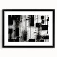Abstract wall art featuring dynamic strokes in black and white, framed with a mat, perfect for modern decor. Adds a sophisticated touch to any room.