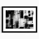 Abstract wall art featuring dynamic strokes in black and white, framed with a mat, perfect for modern decor. Adds a sophisticated touch to any room.