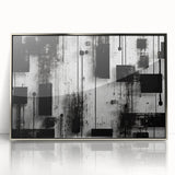 Framed abstract wall art featuring dynamic silver strokes on a white background, perfect for modern home decor. Adds elegance to any room setting.
