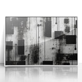 Framed wall art featuring abstract strokes in soft white and gray hues, showcasing a modern design ideal for contemporary home decor, enhancing any living space.