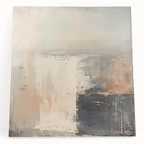 Abstract wall art featuring vibrant strokes in shades of blue, orange, and yellow on stretched canvas, leaning against a neutral-toned wall, adding a modern touch to home decor. Ideal for art enthusiasts looking to enhance their living space.