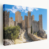 Stretched canvas artwork showcasing a picturesque landscape with a majestic castle under a blue sky, ideal for home decor and art enthusiasts looking to enhance their living space.