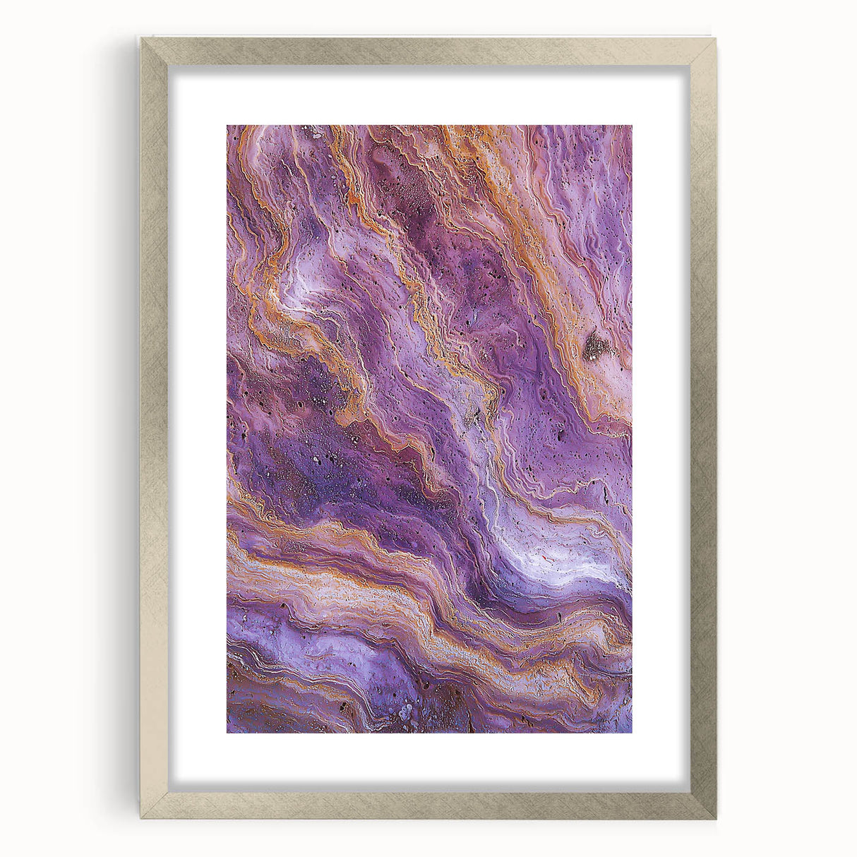 Framed landscape artwork showcasing dramatic cliffs under a vibrant sky, featuring a sleek silver mat and modern design, perfect for home decor.