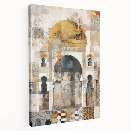 Abstract architectural wall art on stretched canvas, showcasing geometric shapes in vibrant colors, designed to enhance modern interior decor.