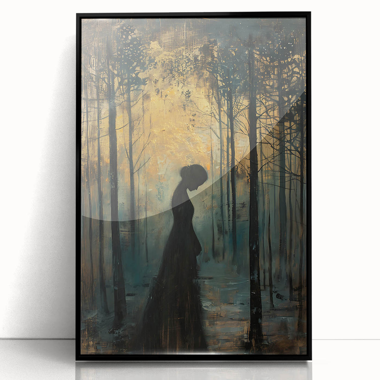 Framed abstract figurative wall art featuring a bold black design, elegantly displayed in acrylic, enhancing modern decor with its unique aesthetic appeal.