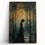 Abstract figurative wall art on stretched canvas, showcasing vibrant colors and dynamic shapes, leaning against a neutral wall, perfect for modern decor.