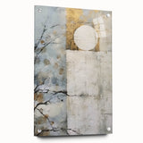 Abstract floral wall art printed on acrylic glass, showcasing vibrant colors and intricate designs, displayed from a side view with visible mounting pins for easy installation.