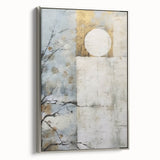 Framed canvas artwork showcasing vibrant abstract floral designs in shades of pink and gold, elegantly displayed with a sleek silver frame, perfect for modern home decor.
