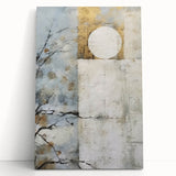 Vibrant abstract floral wall art on stretched canvas, featuring colorful blooms in shades of pink, blue, and yellow, elegantly leaning against a neutral backdrop, perfect for home decor enhancement.