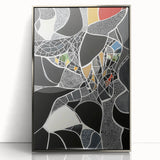 Framed abstract geometric acrylic artwork in silver, showcasing sharp angles and modern design. Ideal for contemporary home decor and art enthusiasts.