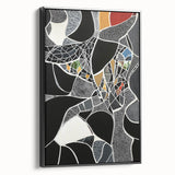 Framed abstract geometric canvas artwork in black, showcasing sharp angles and a modern design, ideal for contemporary home decor.