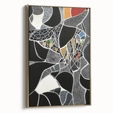 Abstract geometric framed canvas artwork showcasing elegant gold tones and intricate patterns, set against a modern backdrop, ideal for stylish home decor. Perfect for enhancing contemporary interiors with a touch of luxury and sophistication.