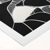 Abstract geometric rolled canvas artwork featuring vibrant blue and gray shapes with a textured finish, ideal for modern home decor, elegantly packaged in a protective cardboard tube.