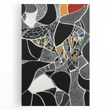 Abstract geometric canvas art showcasing vibrant blue, orange, and yellow shapes, ideal for modern home decor or office spaces, enhancing aesthetic appeal.