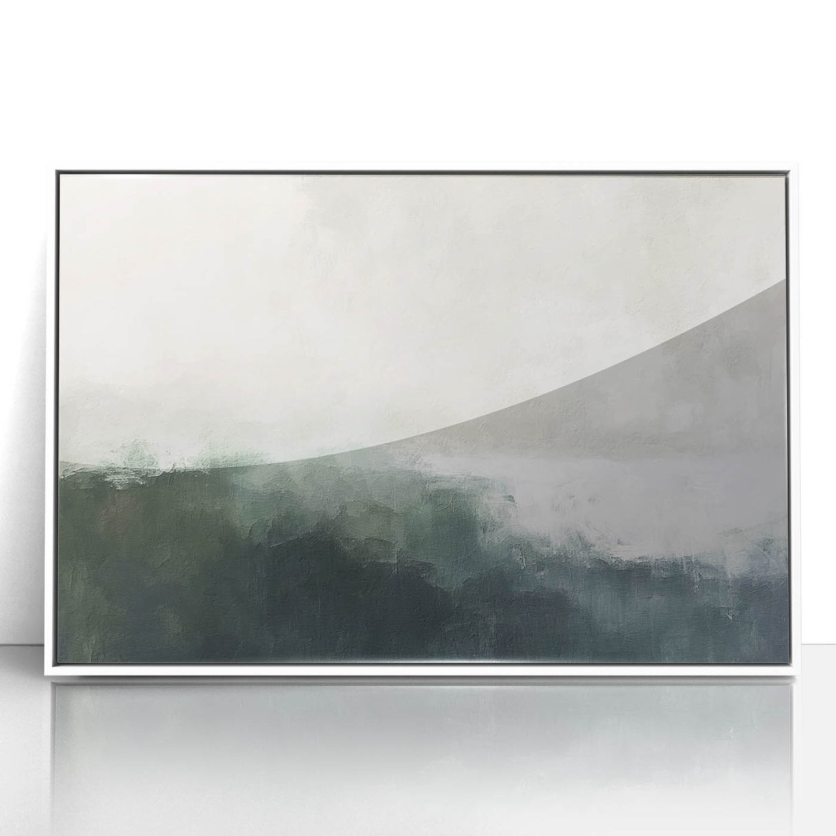 Framed abstract landscape wall art showcasing a vibrant blend of blues and greens, enhancing modern home decor with its contemporary acrylic finish.