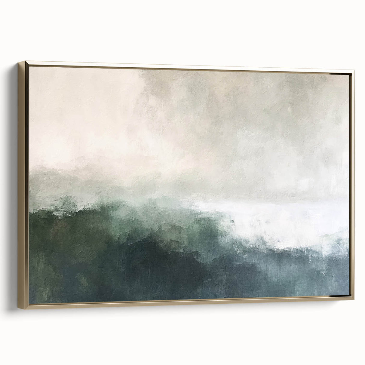Abstract landscape wall art featuring a gold-framed canvas design, showcasing rich textures and vibrant colors, perfect for modern home decor accents.