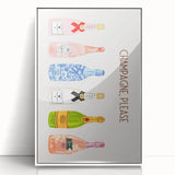 Art deco poster featuring a stylized cocktail glass in black and white, framed acrylic, ideal for modern bar area decor.