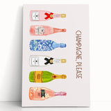 Black and white stretched canvas featuring an array of beverages and fruits, ideal for kitchen wall art.