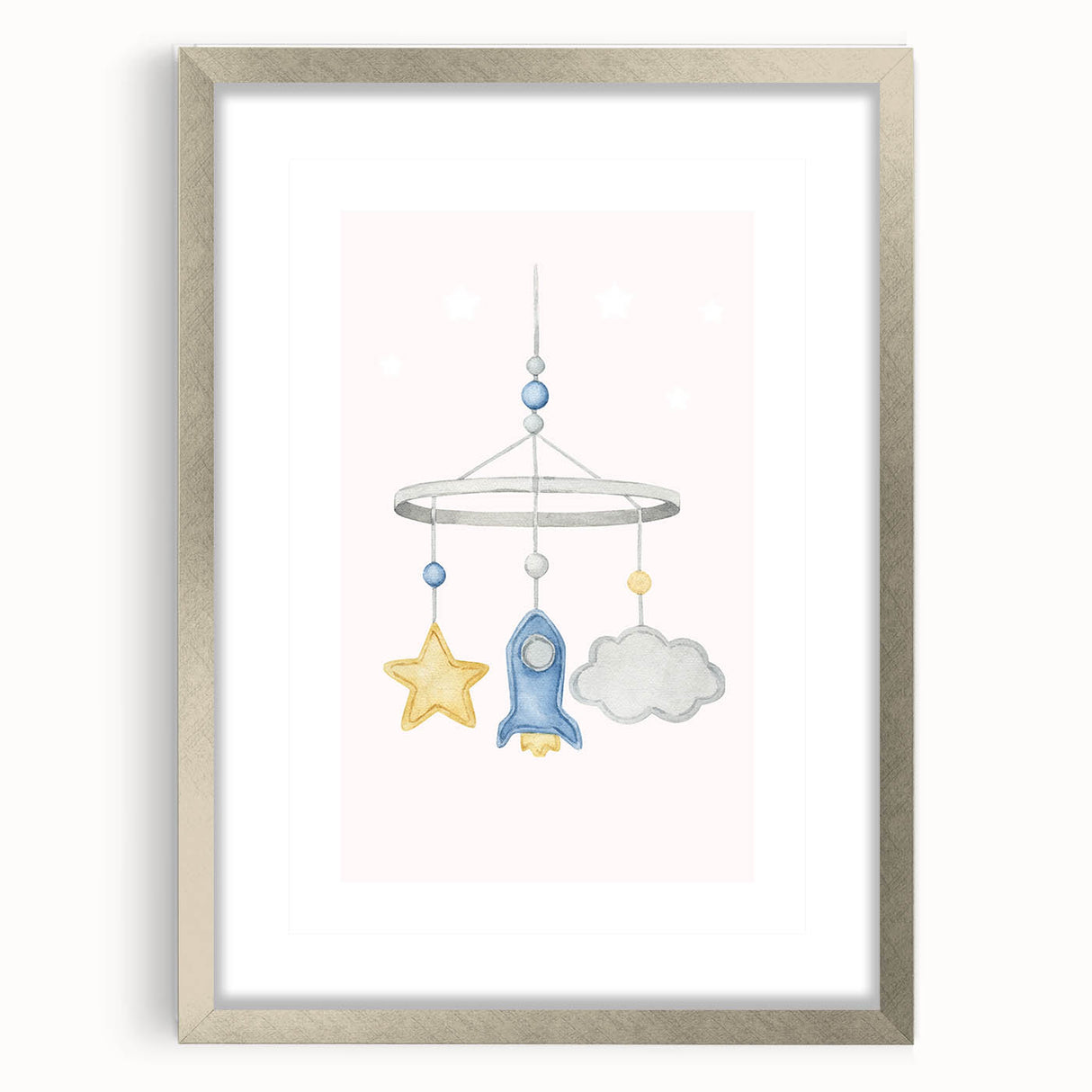 Kids Room Art Prints - Rocket & Star Mobile Nursery Wall Art