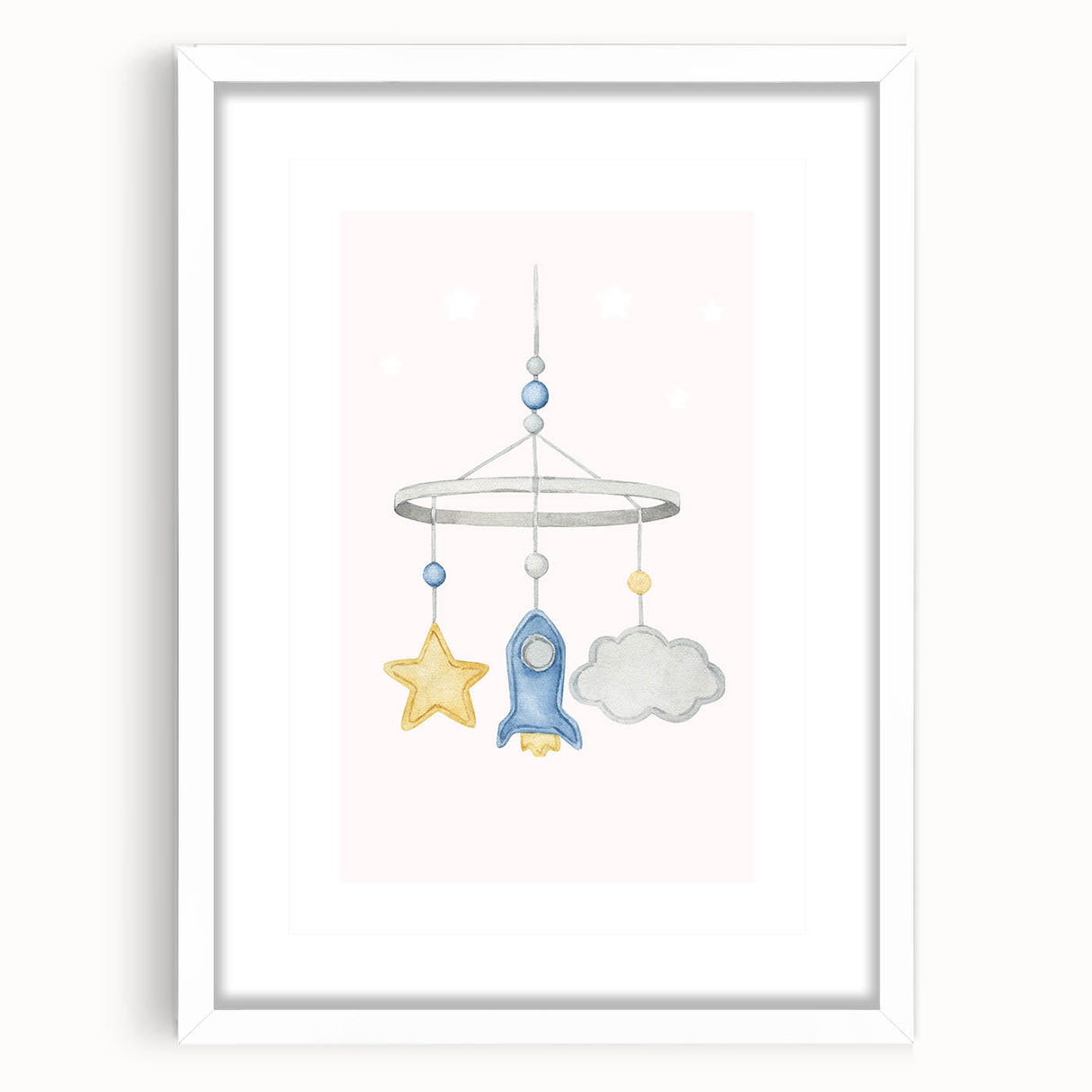 Kids Room Art Prints - Rocket & Star Mobile Nursery Wall Art