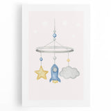 Kids Room Art Prints - Rocket & Star Mobile Nursery Wall Art