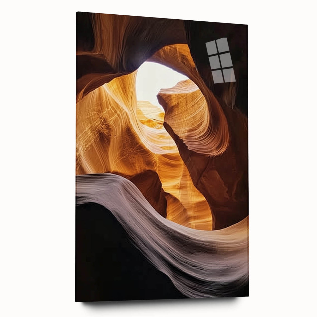 Acrylic glass artwork showcasing a stunning landscape of canyons, highlighting vibrant colors and intricate details, ideal for modern home decor.