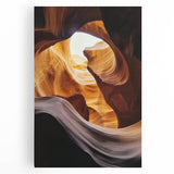 Stretched canvas artwork depicting vibrant, textured landscapes of canyons, showcasing rich earth tones and dramatic rock formations, perfect for home decor.