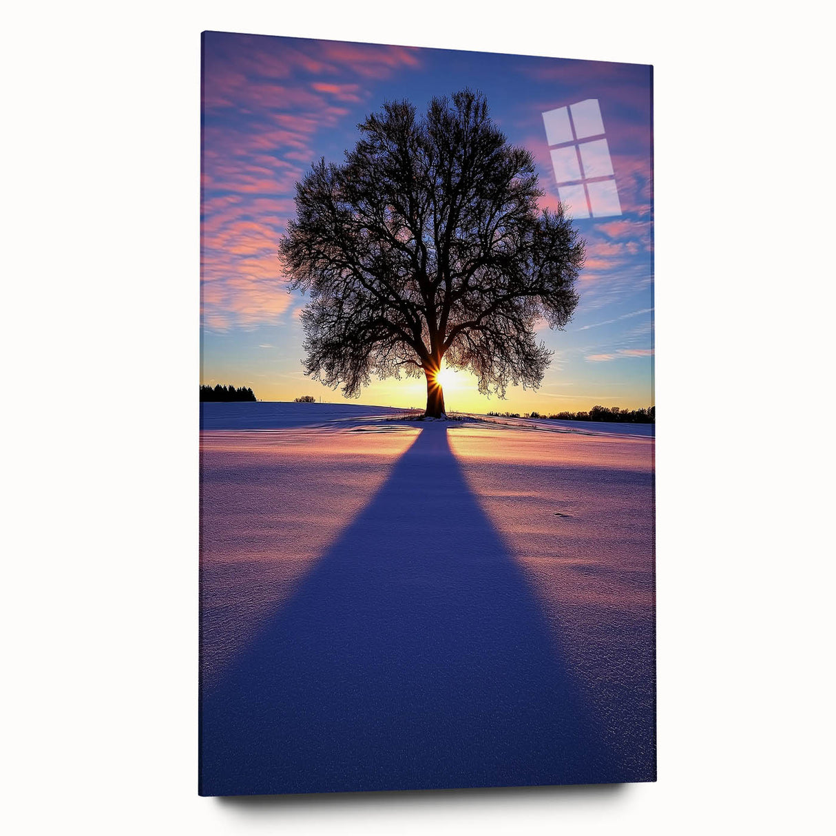 Acrylic landscape artwork depicting a serene countryside scene, showcasing vibrant green fields and a clear blue sky, presented in a sleek, frameless format for modern decor.