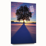 Acrylic landscape artwork depicting a serene countryside scene, showcasing vibrant green fields and a clear blue sky, presented in a sleek, frameless format for modern decor.