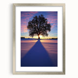 Silver-framed landscape artwork showcasing a serene countryside scene, complete with a white mat for an elegant presentation, ideal for home decor.