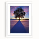 Countryside landscape framed artwork with a white mat and elegant frame, showcasing serene fields and vibrant skies, ideal for home decor or office settings.