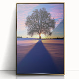 Framed acrylic artwork showcasing a vibrant countryside landscape with lush green fields and a golden frame, ideal for home decor or art collectors.