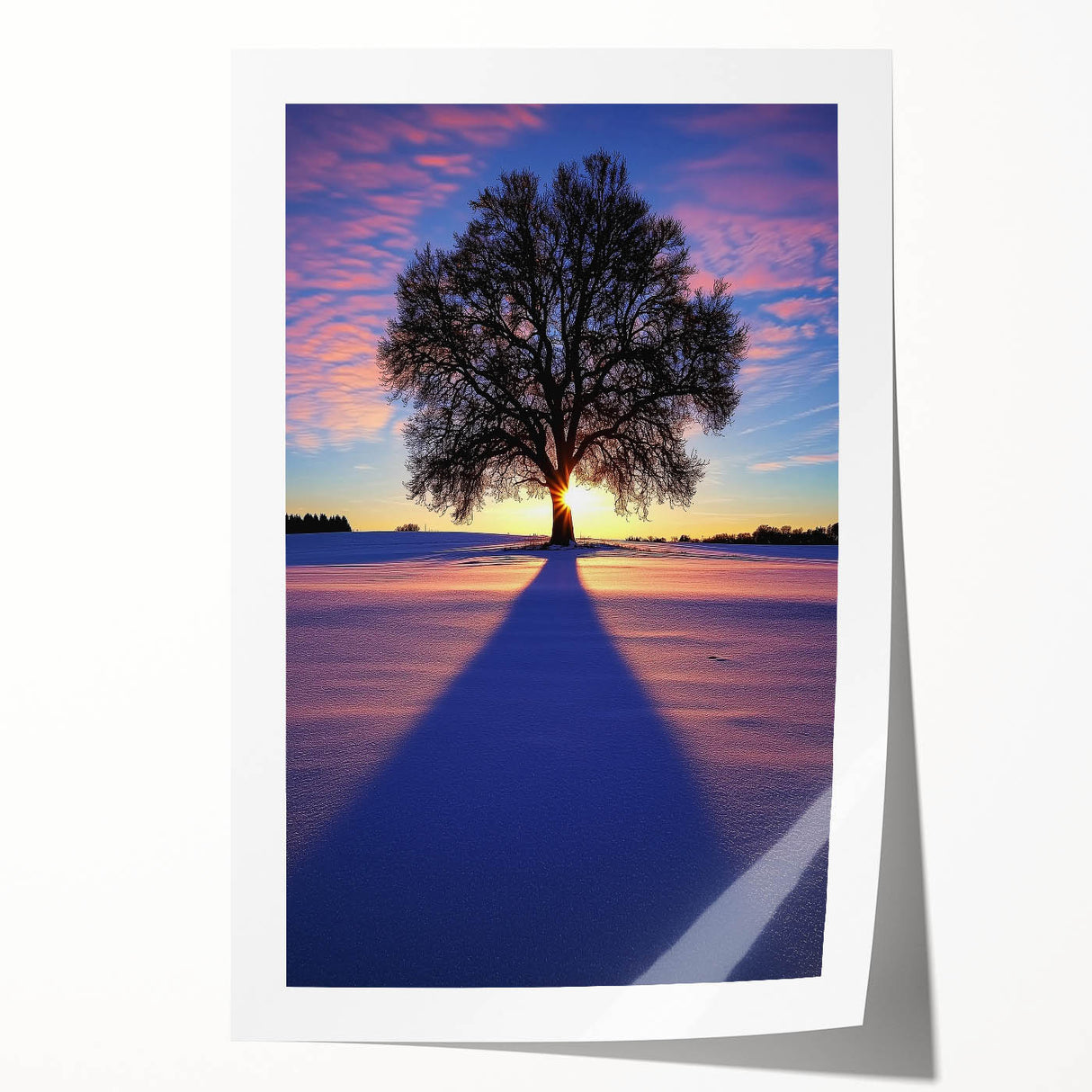 Rolled print of a serene countryside landscape depicting rolling hills and vibrant greenery, beautifully packaged in a protective cardboard tube, ideal for home decor.