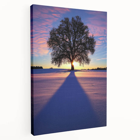 Stretched canvas artwork depicting a serene countryside landscape with vibrant green fields and a clear blue sky, ideal for home decor or art enthusiasts.