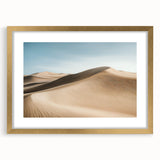 Desert landscape art print in a gold frame with matting, showcasing vibrant colors and intricate details, perfect for home decor and office spaces.