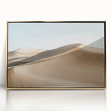 Framed acrylic artwork showcasing a vibrant desert landscape with warm gold tones, perfect for modern home decor. Ideal for art enthusiasts seeking unique wall accents.