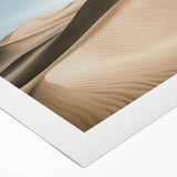 Desert landscape rolled canvas artwork showcasing vibrant hues of orange and yellow, depicting a serene sunset over expansive sand dunes, perfect for home decor.