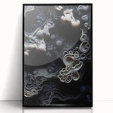 Large abstract wall art in black and white, framed acrylic print, suitable for modern art wall decor.