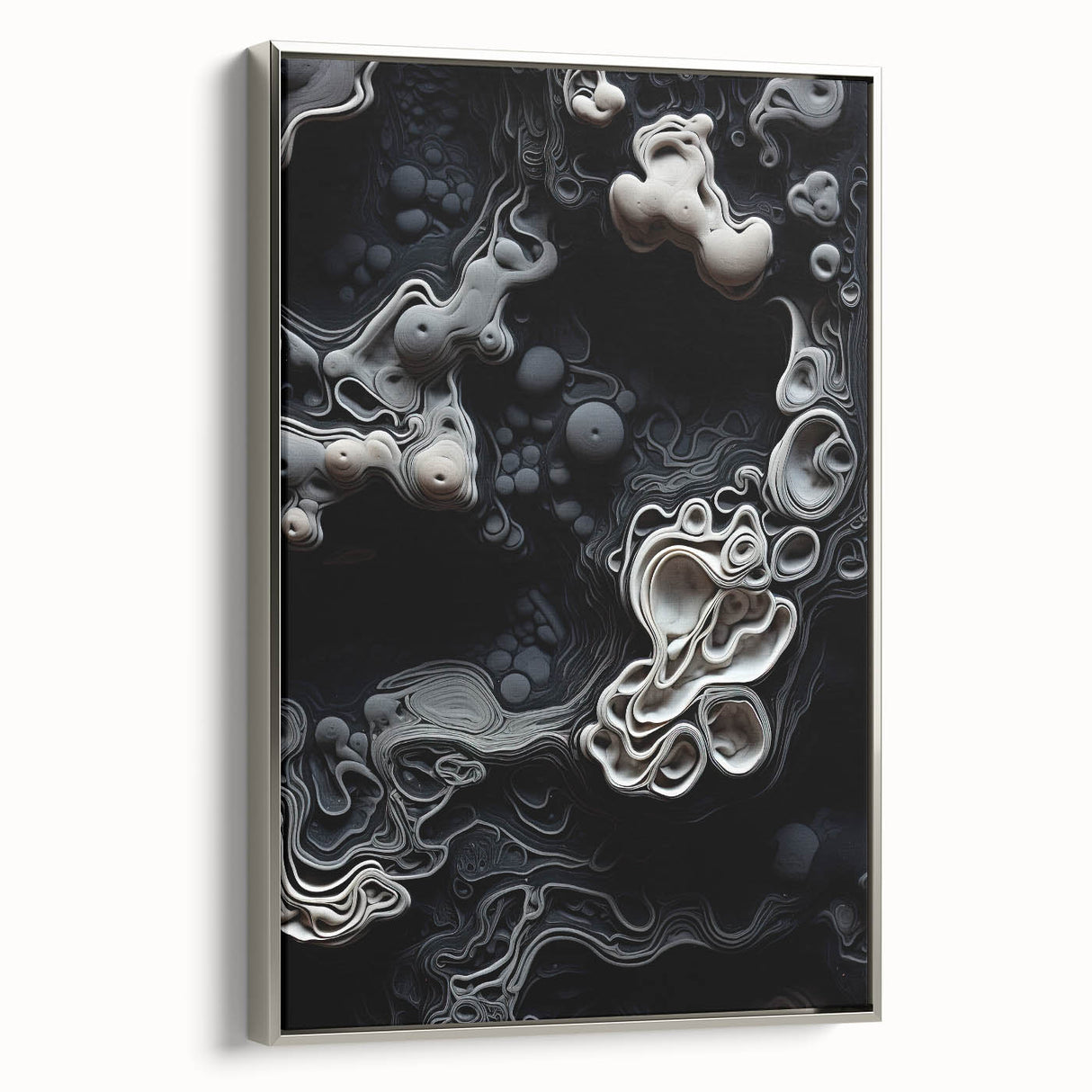 Landscape art painting of a serene natural scene in muted earth tones on a framed canvas.