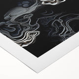 Art deco poster featuring geometric patterns and muted gold and black tones on rolled canvas.