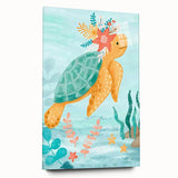 Floral Sea Turtle Nursery Art - Acrylic Baby Room Print
