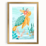 Floral Sea Turtle Nursery Art - Acrylic Baby Room Print