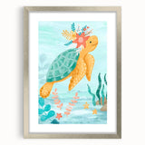 Floral Sea Turtle Nursery Art - Acrylic Baby Room Print