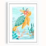 Floral Sea Turtle Nursery Art - Acrylic Baby Room Print