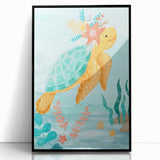 Floral Sea Turtle Nursery Art - Acrylic Baby Room Print