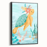 Floral Sea Turtle Nursery Art - Acrylic Baby Room Print