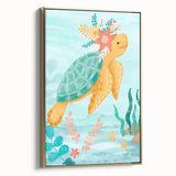 Floral Sea Turtle Nursery Art - Acrylic Baby Room Print