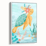 Floral Sea Turtle Nursery Art - Acrylic Baby Room Print